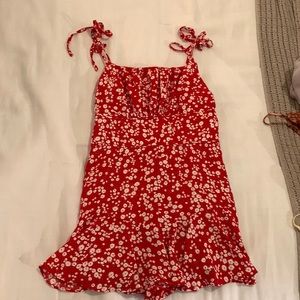 Red & White Floral Romper